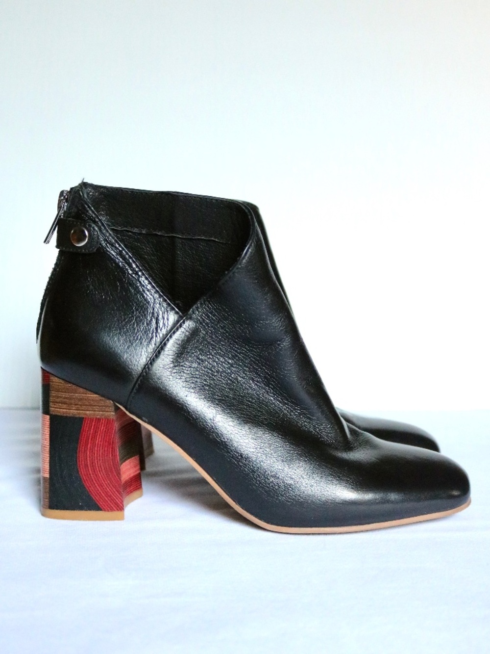 DJANGO & JULIETTE Black Leather Ankle Boot Women's EU Size 36 Block Heel Fall